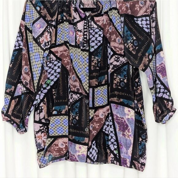 Tucker NYC Classic Blouse Vintage Patchwork Crepe de Chine Silk Top Retro NWOT - Picture 3 of 8